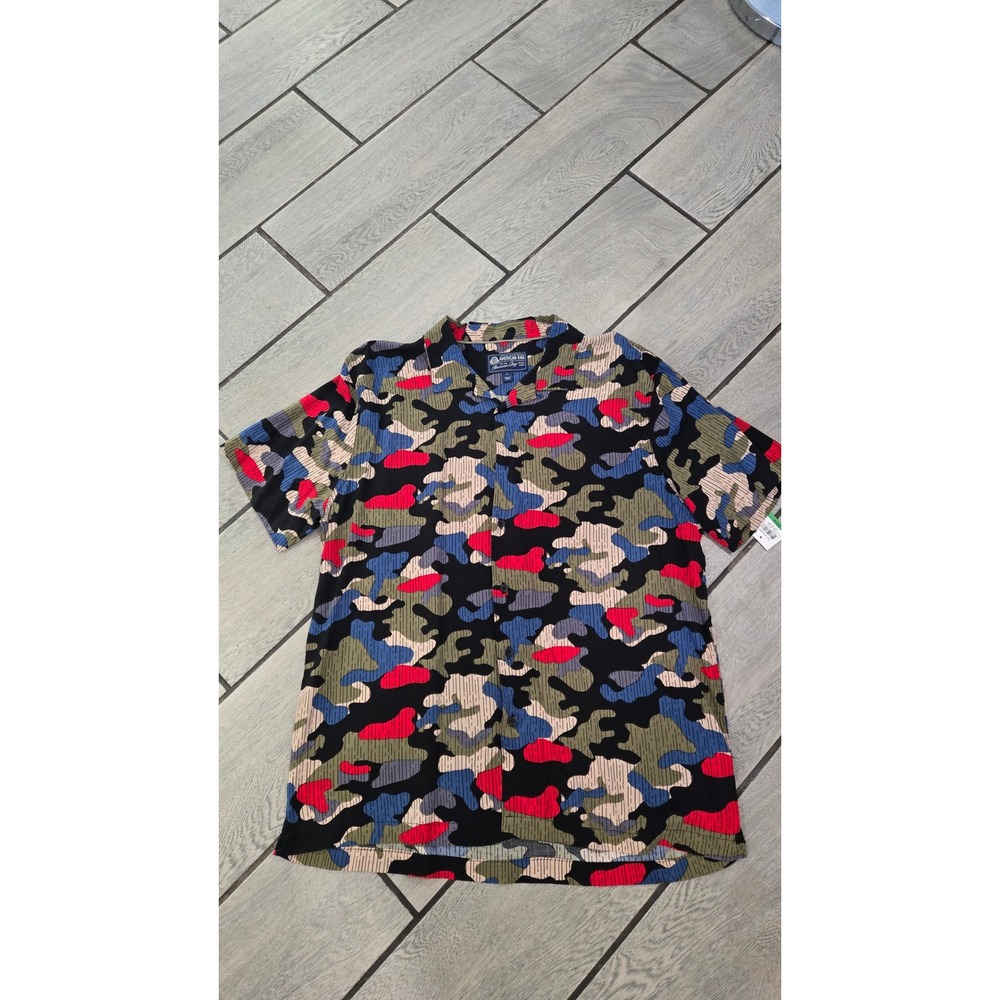 NWT American Rag Men's Large Camo Print Button Up Short Sleeve Shirt Deep Blue